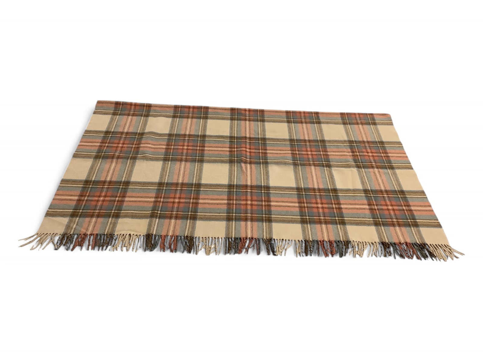Plaid Throw by Moon: Plaid Throw by Moon 61" length with 2 1/2" of fringe at each end, 54" width