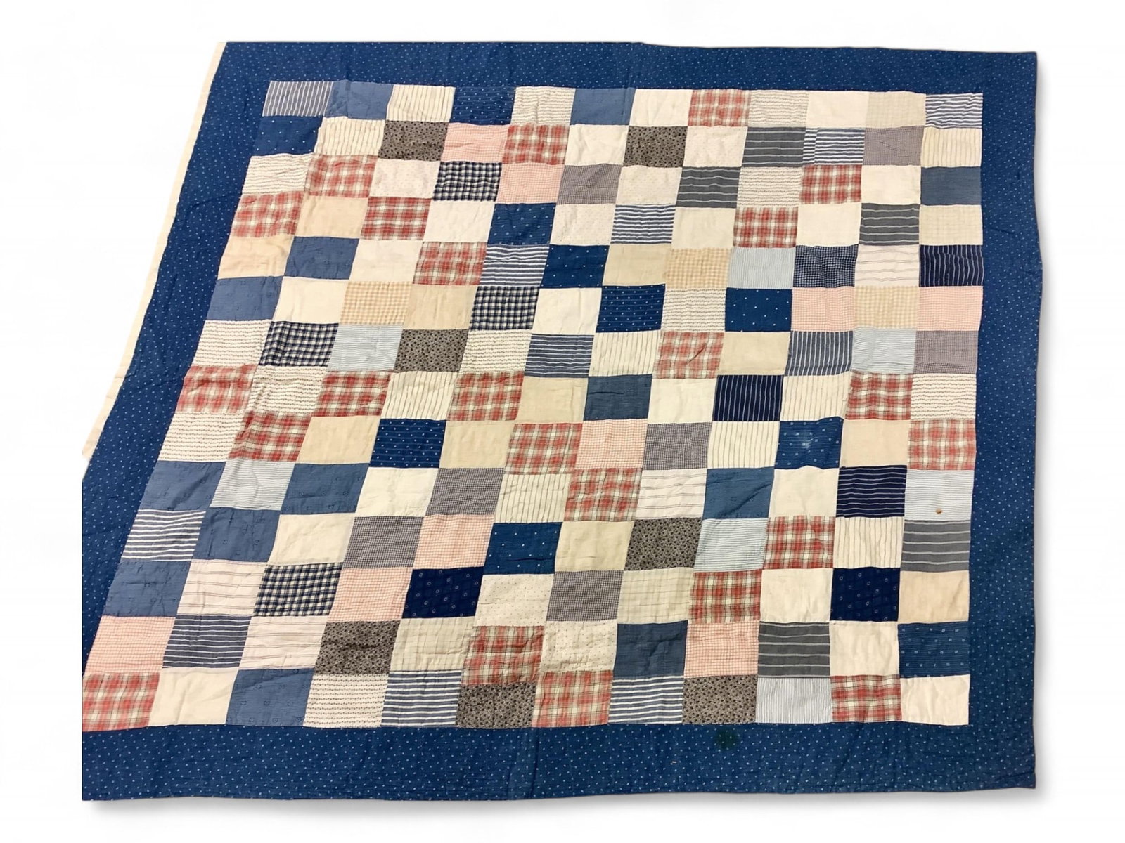 Vintage Quilt: Vintage Quilt Hand quilted, 65" x 74". Some wear and staining.