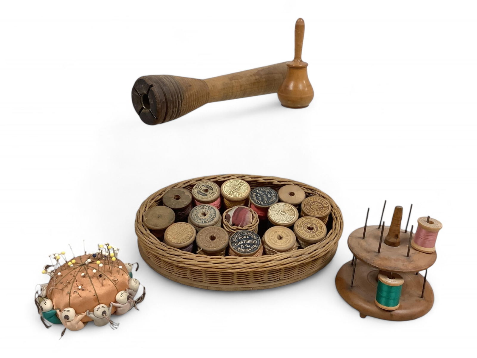 Glove Shaker Powder Flask, Yarn Spindle and Sewing Notions (1 of 6)