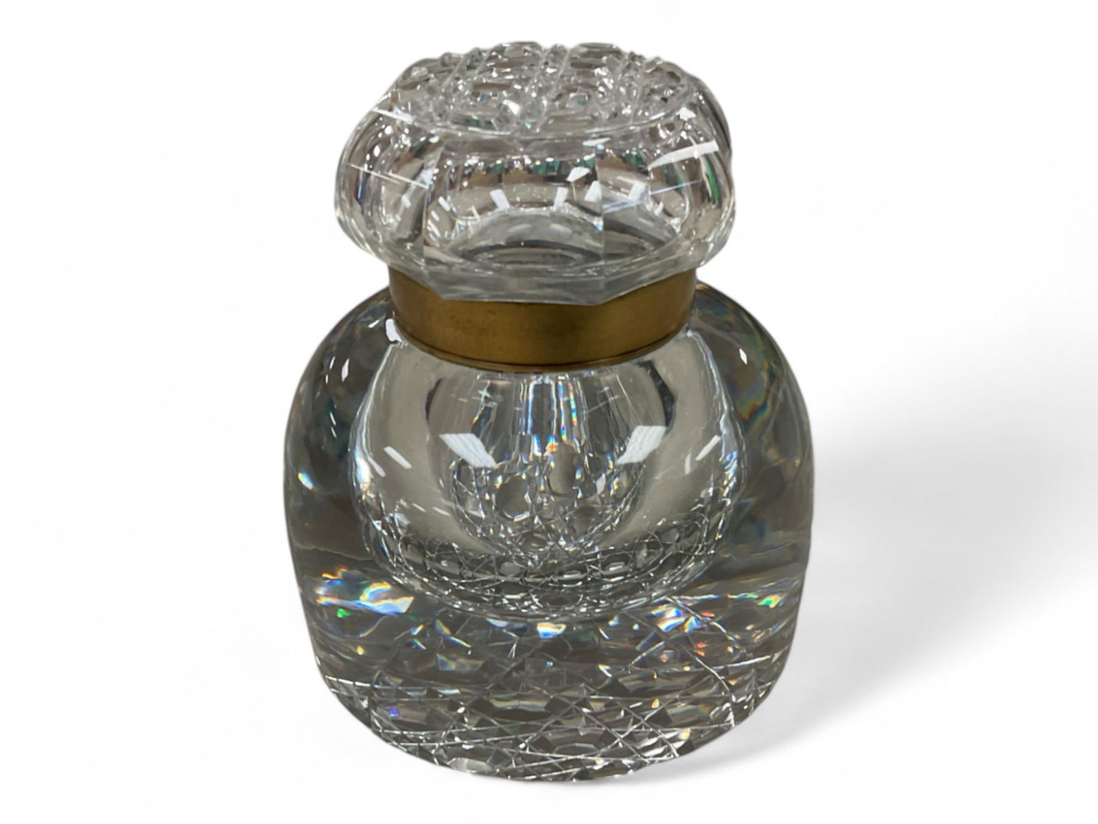 Cut Glass Inkwell: Cut Glass Inkwell4" T with metal hinge on lid. Very heavy.