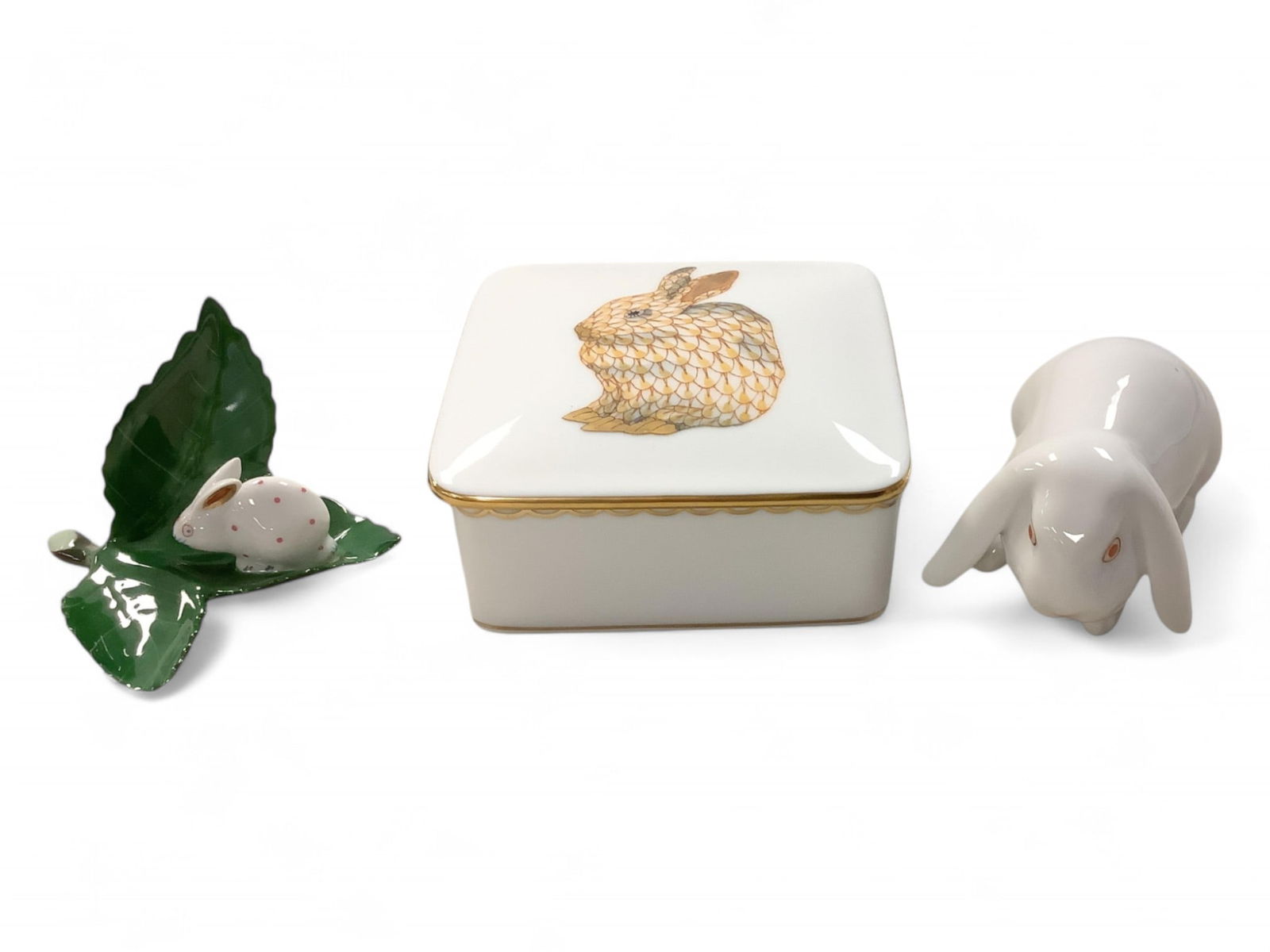 Herend Hand Painted Porcelain Rabbits (1 of 2)