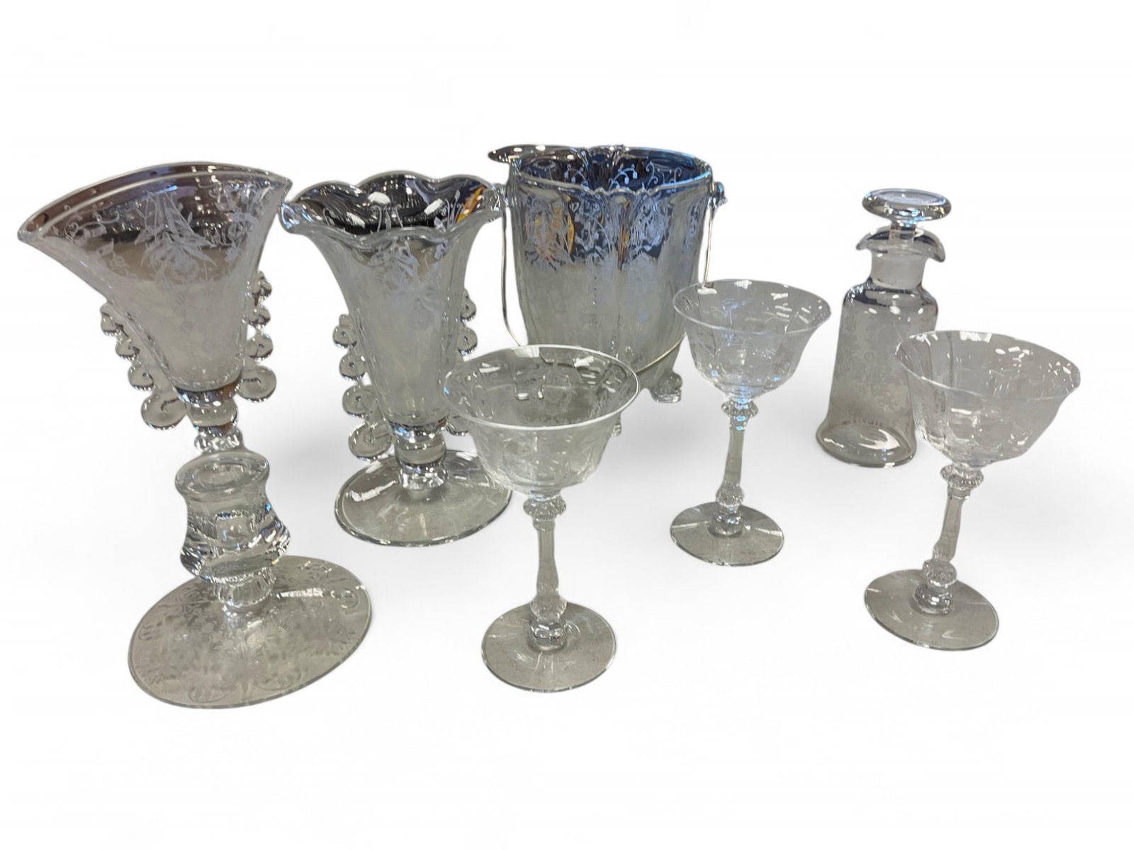 Heisey Orchid Etch Items and Dolphins Footed Ice Bucket (1 of 5)