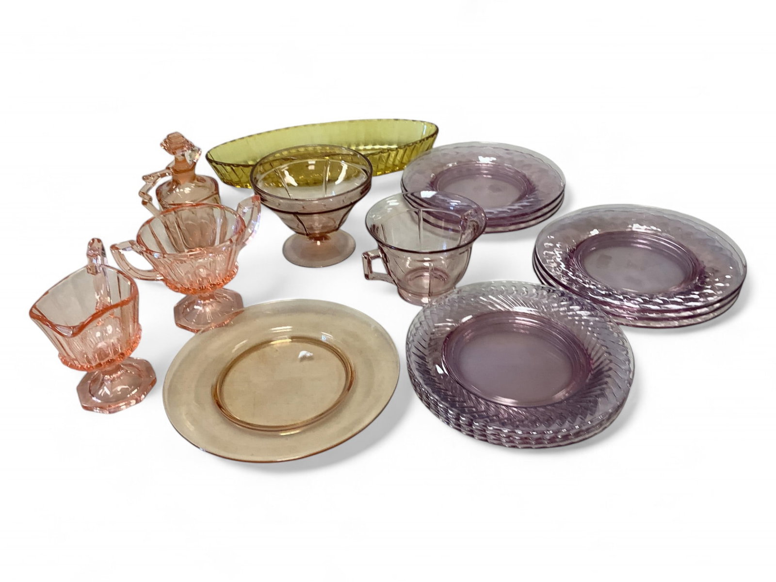 Heisey Flamingo Twist Cruet and Serving Pieces: Heisey Flamingo Twist Cruet and Serving Pieces