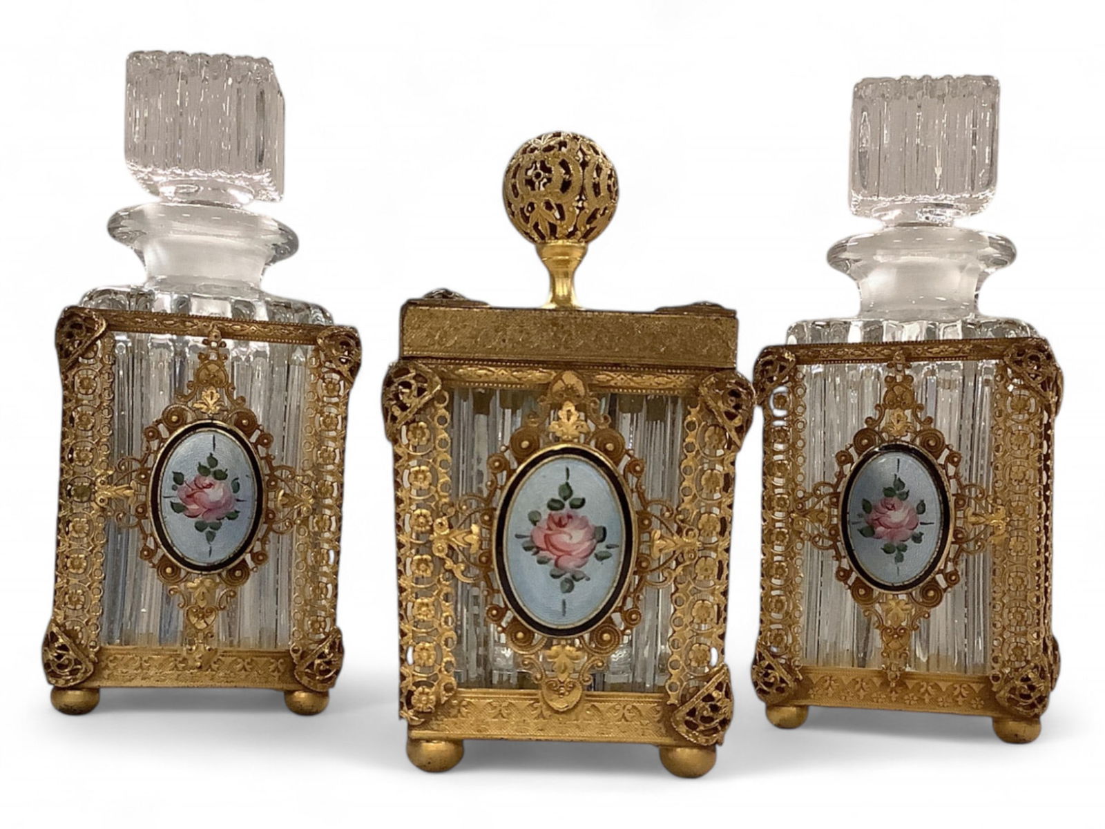 Heisey Ridgeleigh Metal Wrapped Perfume Bottles (3) (1 of 3)