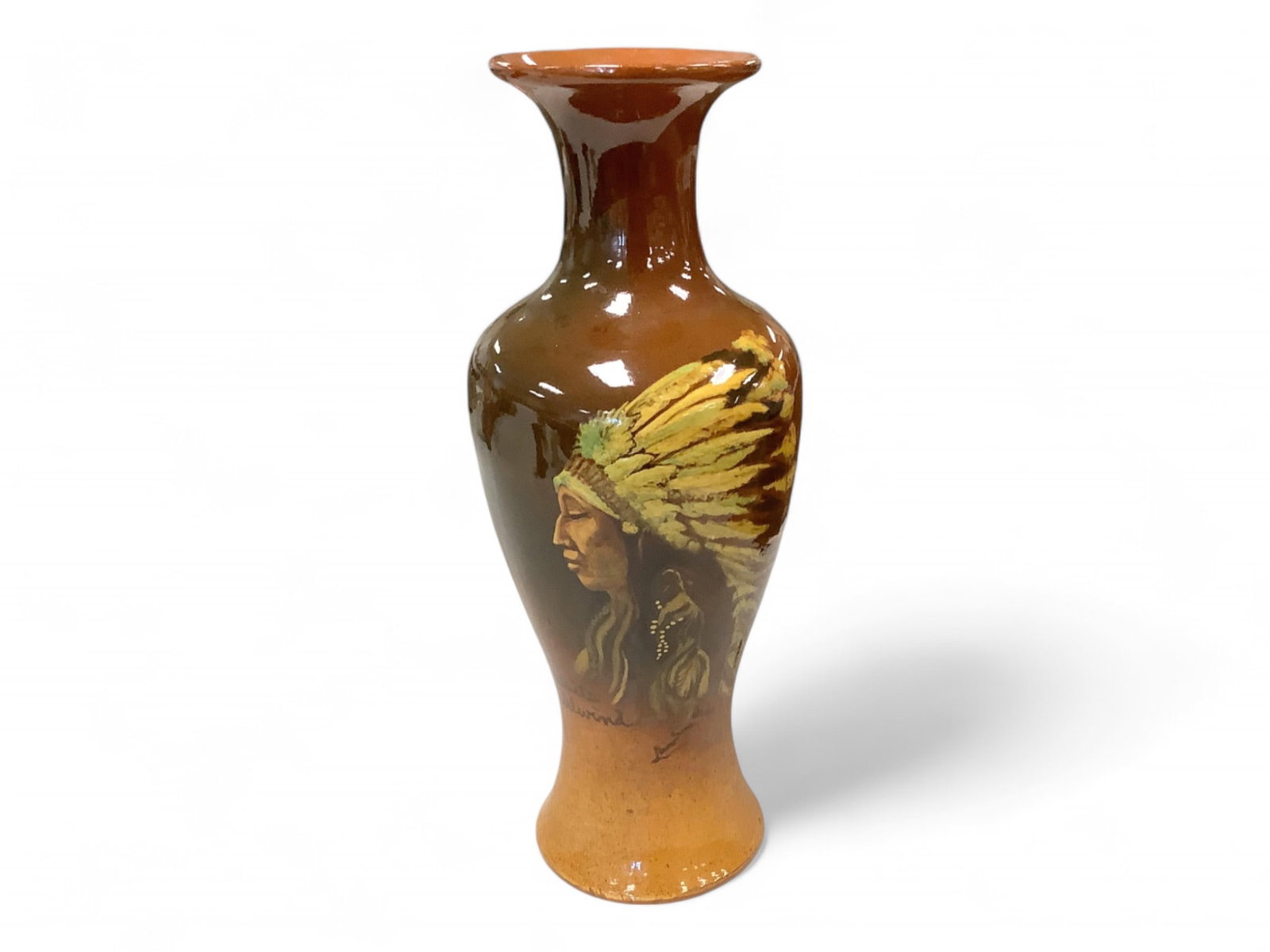 Signed Hand Painted Pottery Vase 12 1/2 in. (31.8 cm.) (1 of 3)