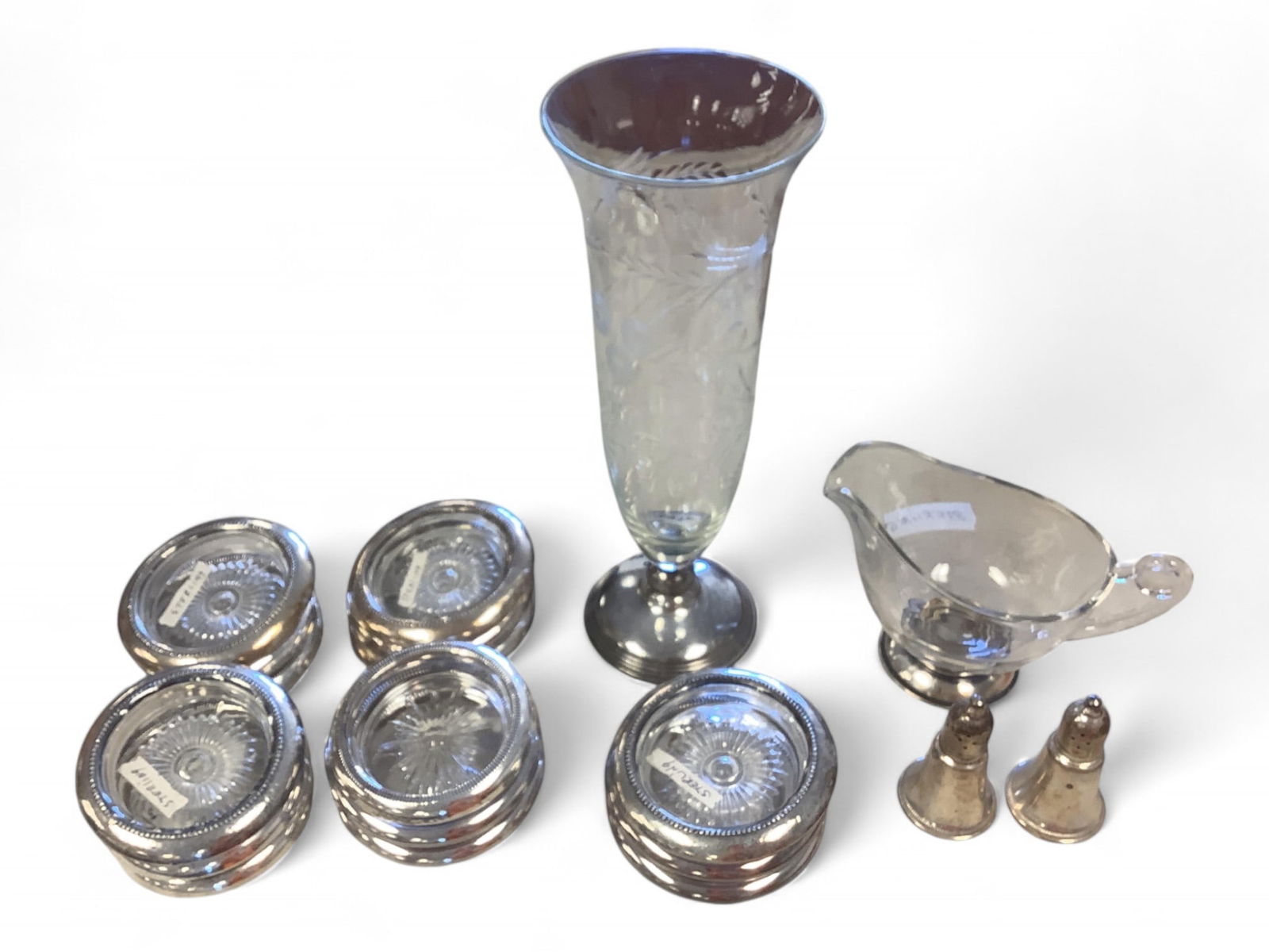 Sterling Silver and Glass Items Vase is 11.5" tall. (1 of 4)