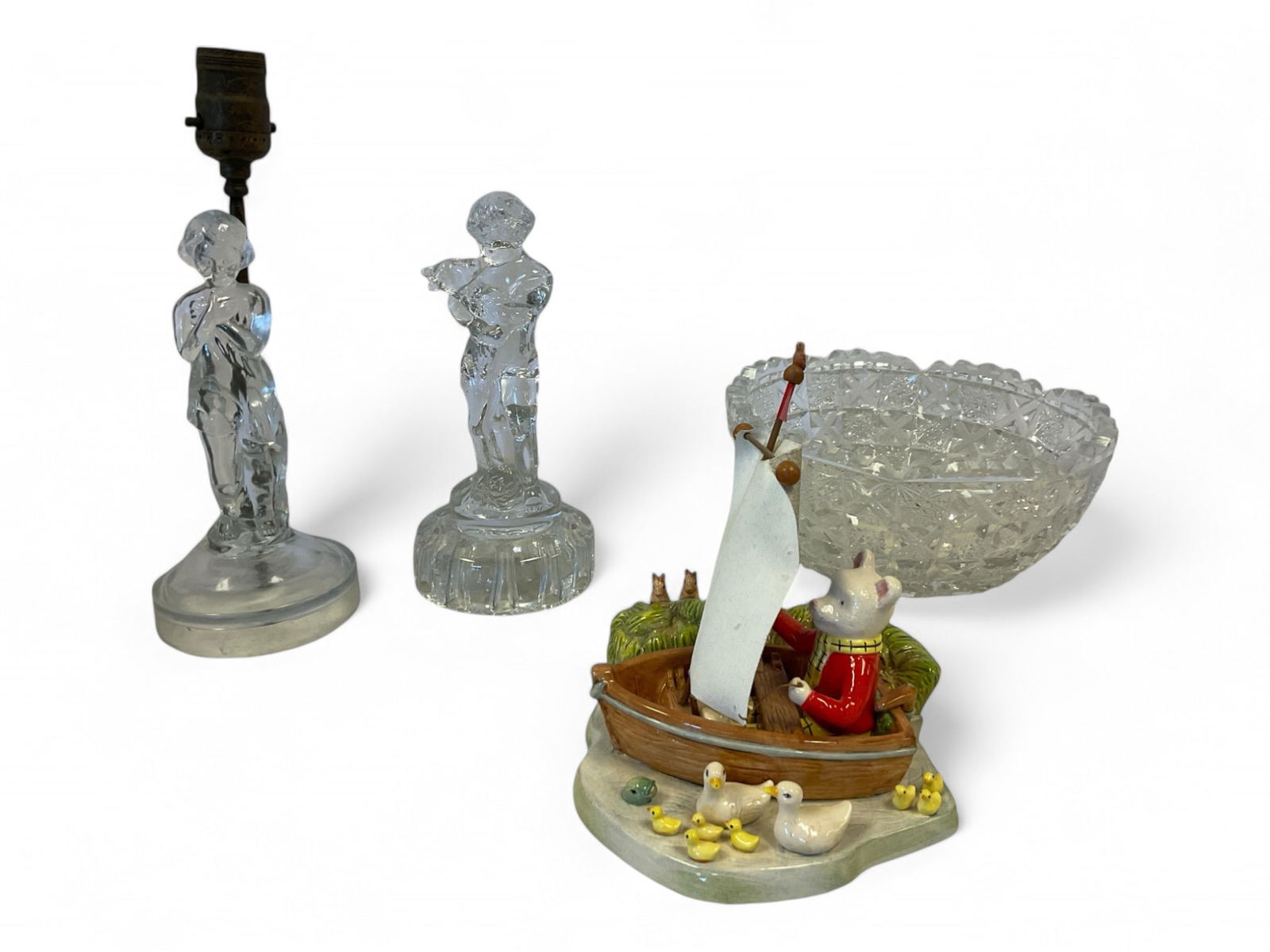 Cut Glass Bowl, Royal Doulton Captain Rupert. Cambridge Glass Lamp and 1 with out the lamp (1 of 1)