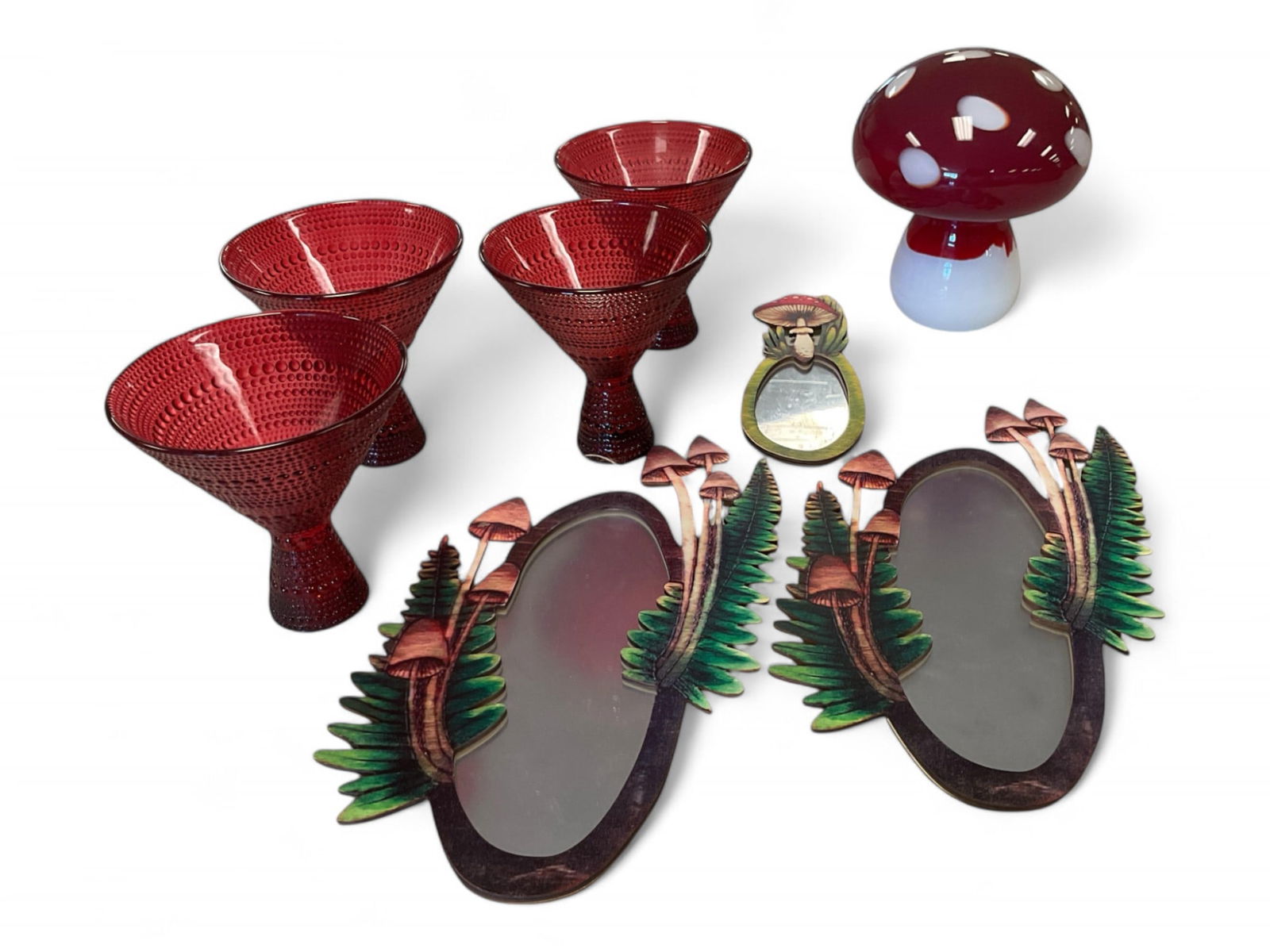 Hobnail Glasses and Glass Mushroom: Hobnail Glasses and Glass MushroomMushroom is 8"