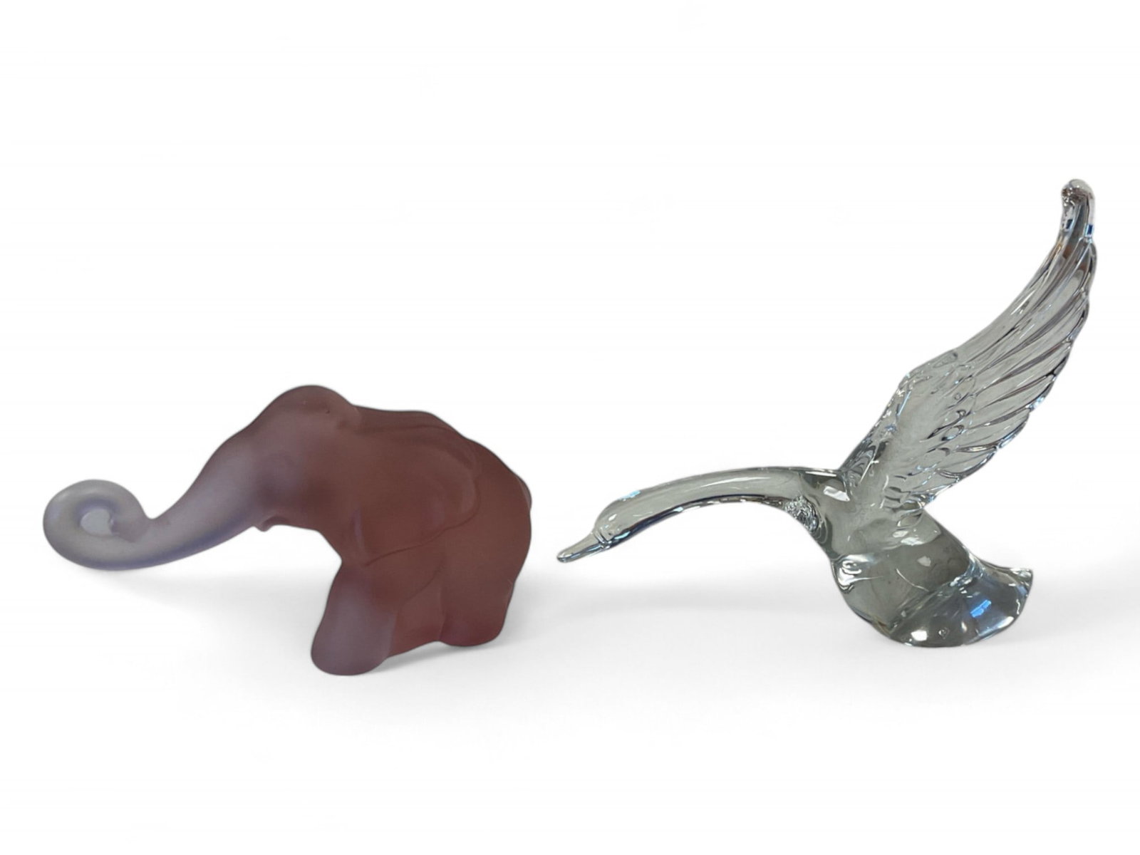 Heisey by Dalzell Lavender Ice Satin: Heisey by Dalzell Lavender Ice Satin Heisey Elephant 4" H. Heisey Half wing goose 6.5"H