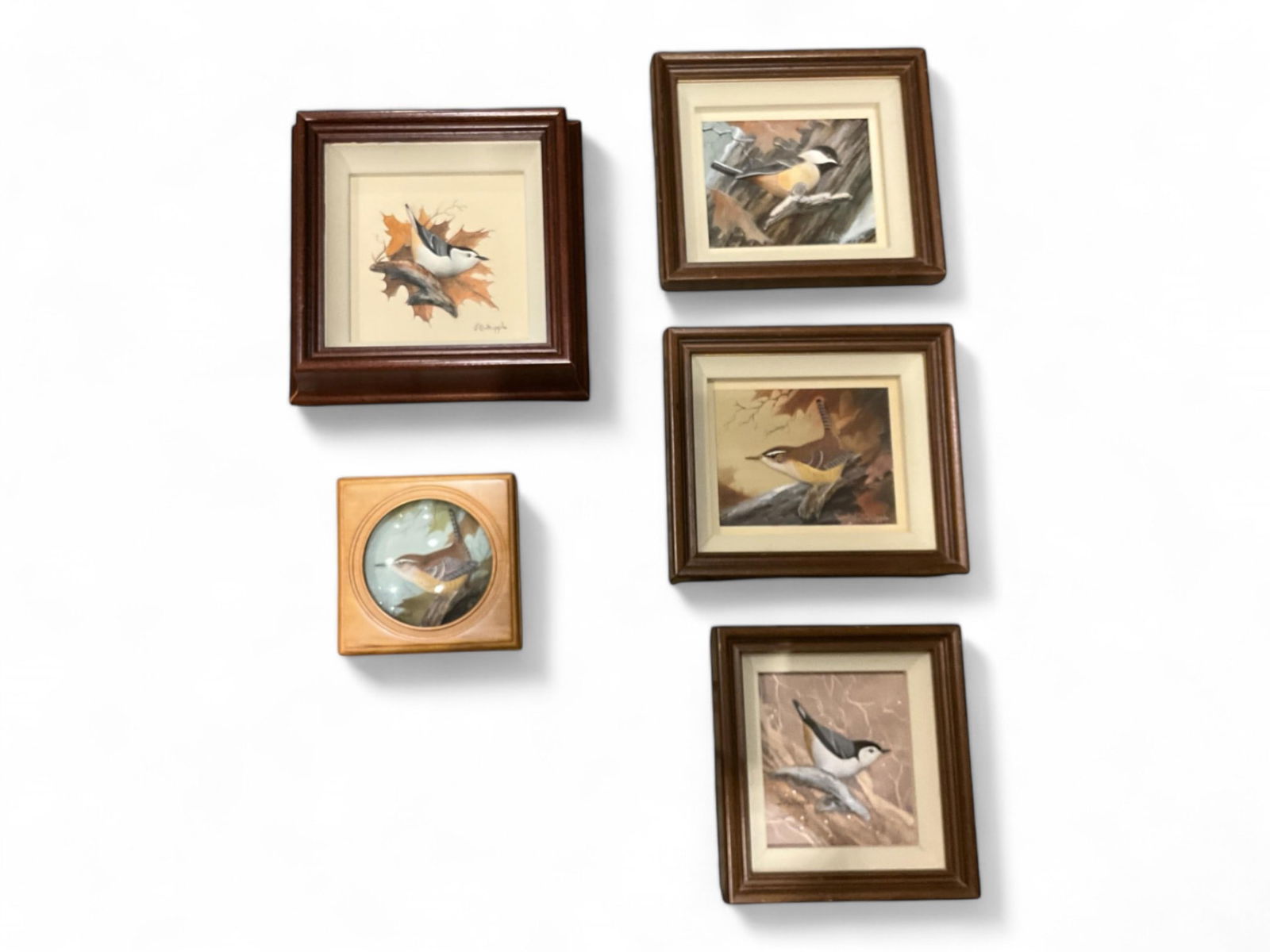 Unique Hand-Painted Composition Relief Sculpture and Landscape Shadow Box Bird Figures, Signed by (1 of 7)