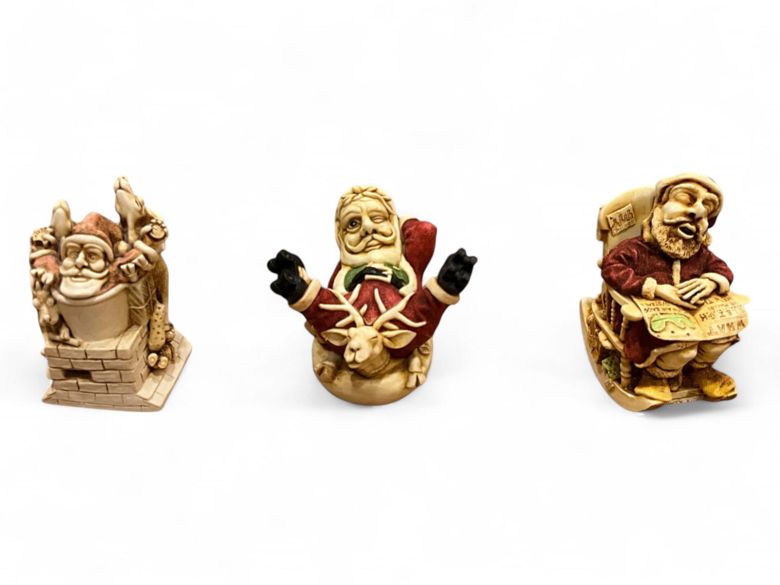 Harmony Kingdom England - Santa Box Crushed Marble Figurines: Harmony Kingdom England - Santa Box Crushed Marble FigurinesHoly Roller, Something's Gotta Give, Jingle Bell Rock.