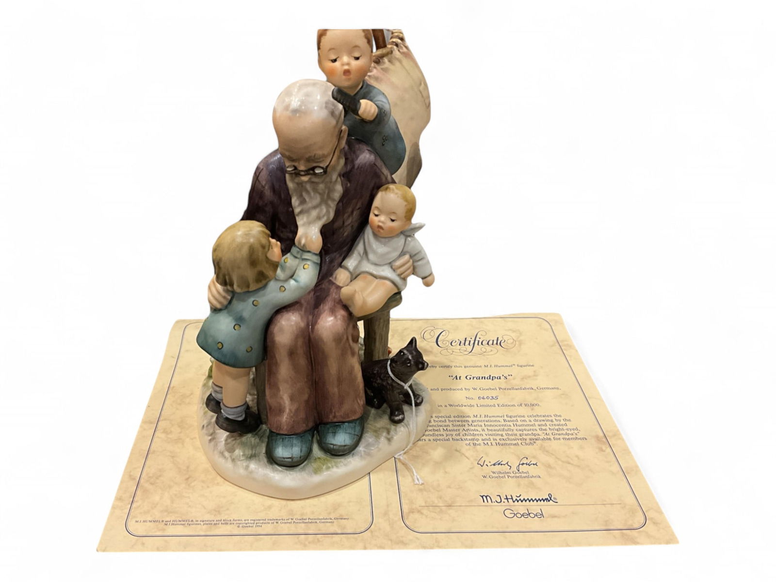 Goebel Hummel "At Grandpa's" Figurine in Original Box w/ COA 9 x 6 x 5 in. (22.9 x 15.2 x 12.7 cm.) (1 of 4)