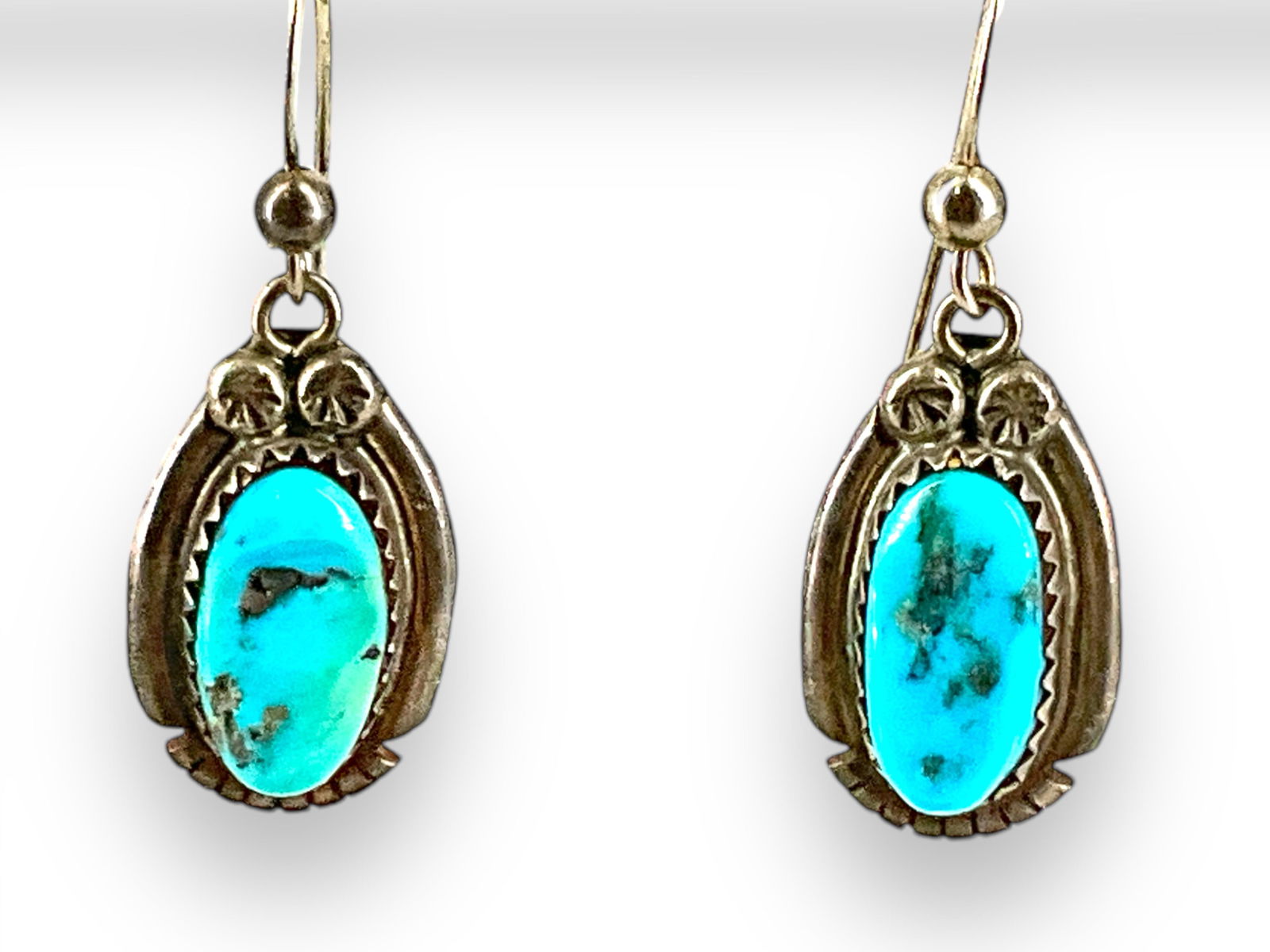 Pair of Sterling Silver and Turquoise Stone Dangle Earrings (1 of 5)