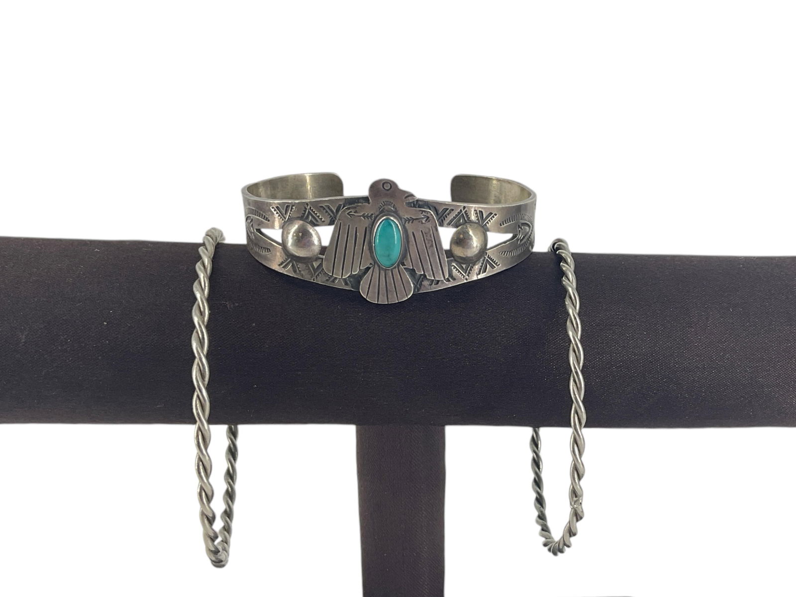 Silver Thunderbird Bracelet and Silver-Tone Bangles (1 of 8)