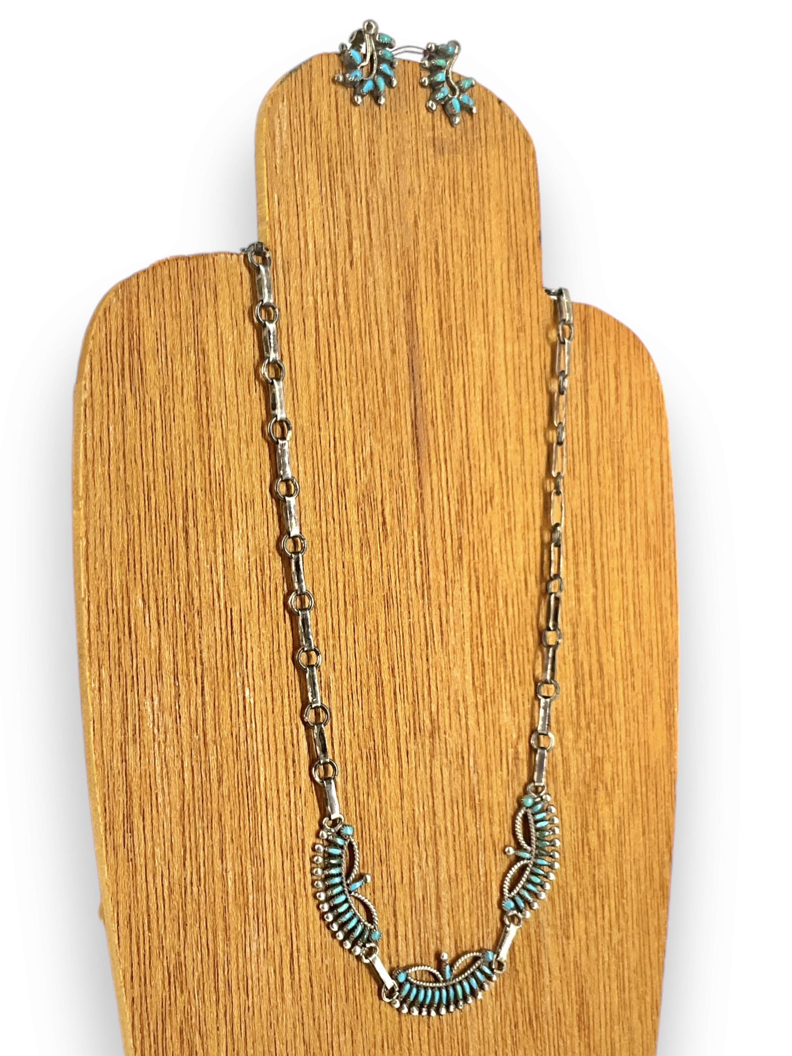 Silver Needlepoint Turquoise Necklace and Matching Earrings (1 of 9)