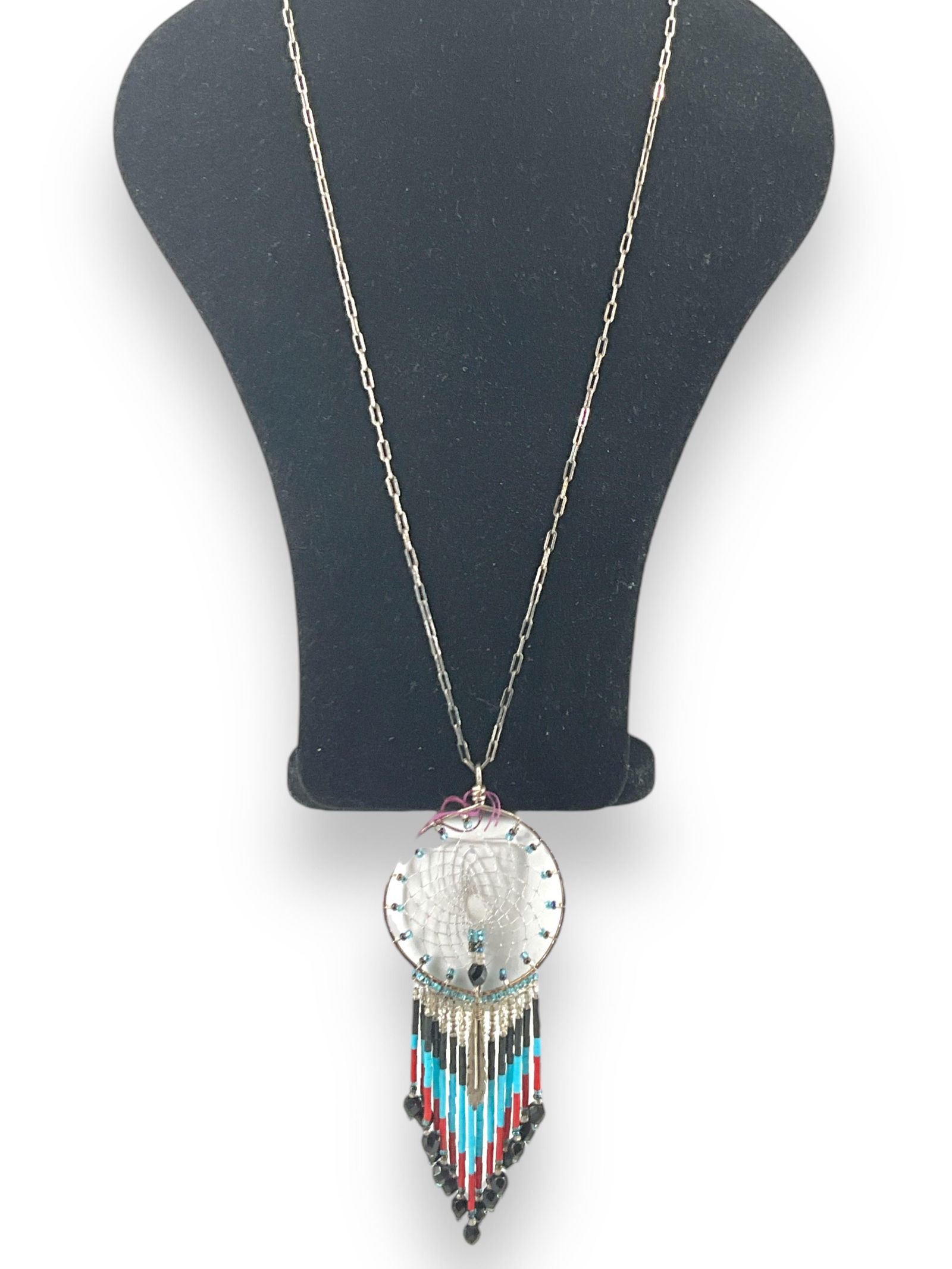 Beaded Silver Dreamcatcher Necklace (1 of 6)