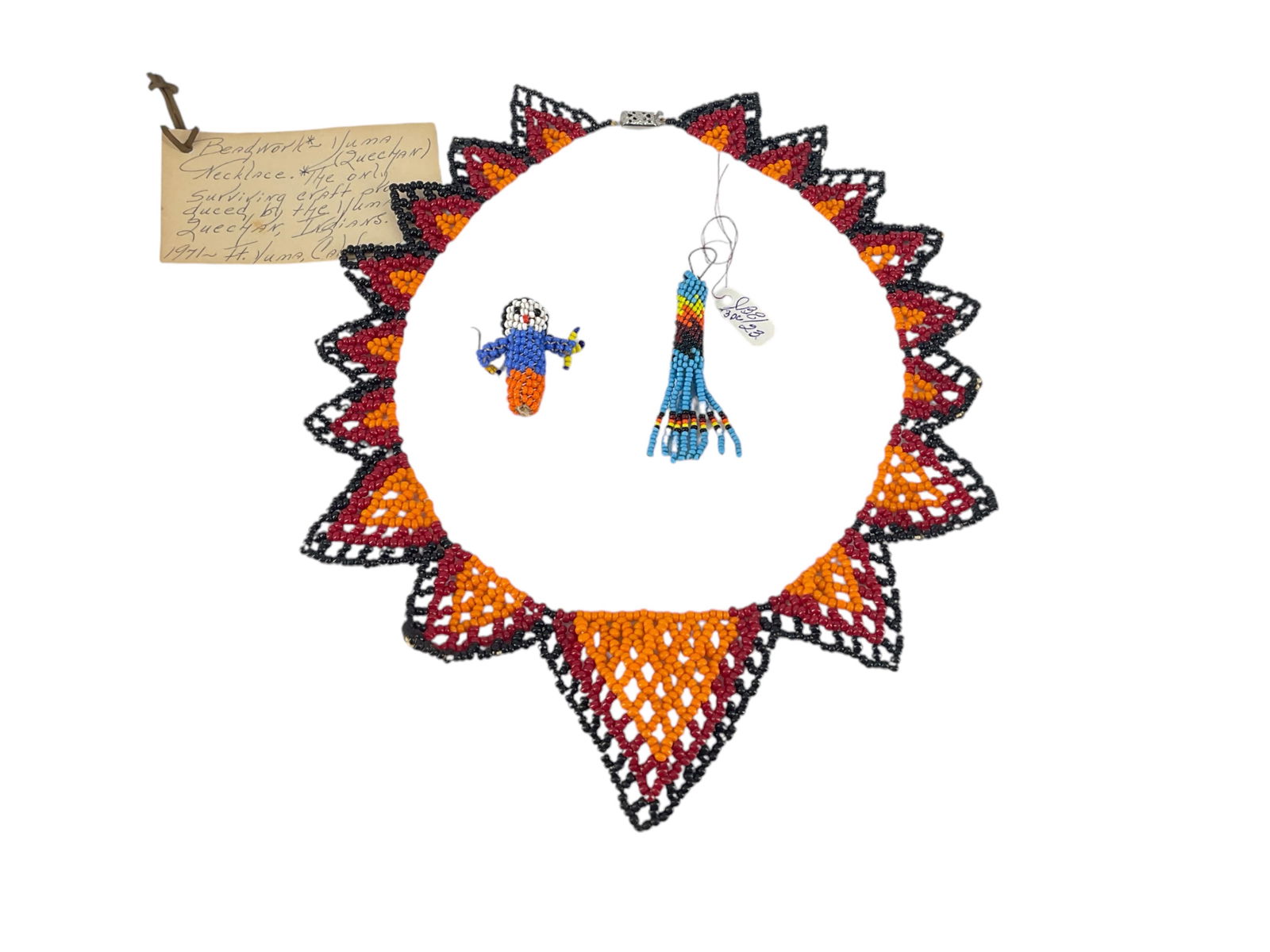 Hand-Made Yuma Beaded Collar Necklace, Beaded Pendant and Little Beaded Figure (1 of 6)