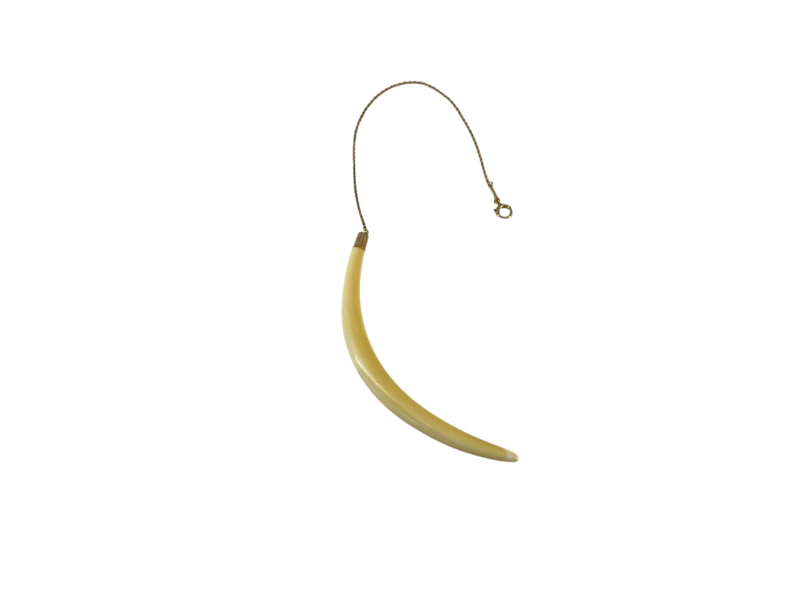 Gold Scrap On Bone Like Center Pendant: Gold Scrap On Bone Like Center Pendant14kt yellow gold chain measuring 6.25" long attached to a curved bone like center pendant (3.5") chain approx. - 1 gram tw.