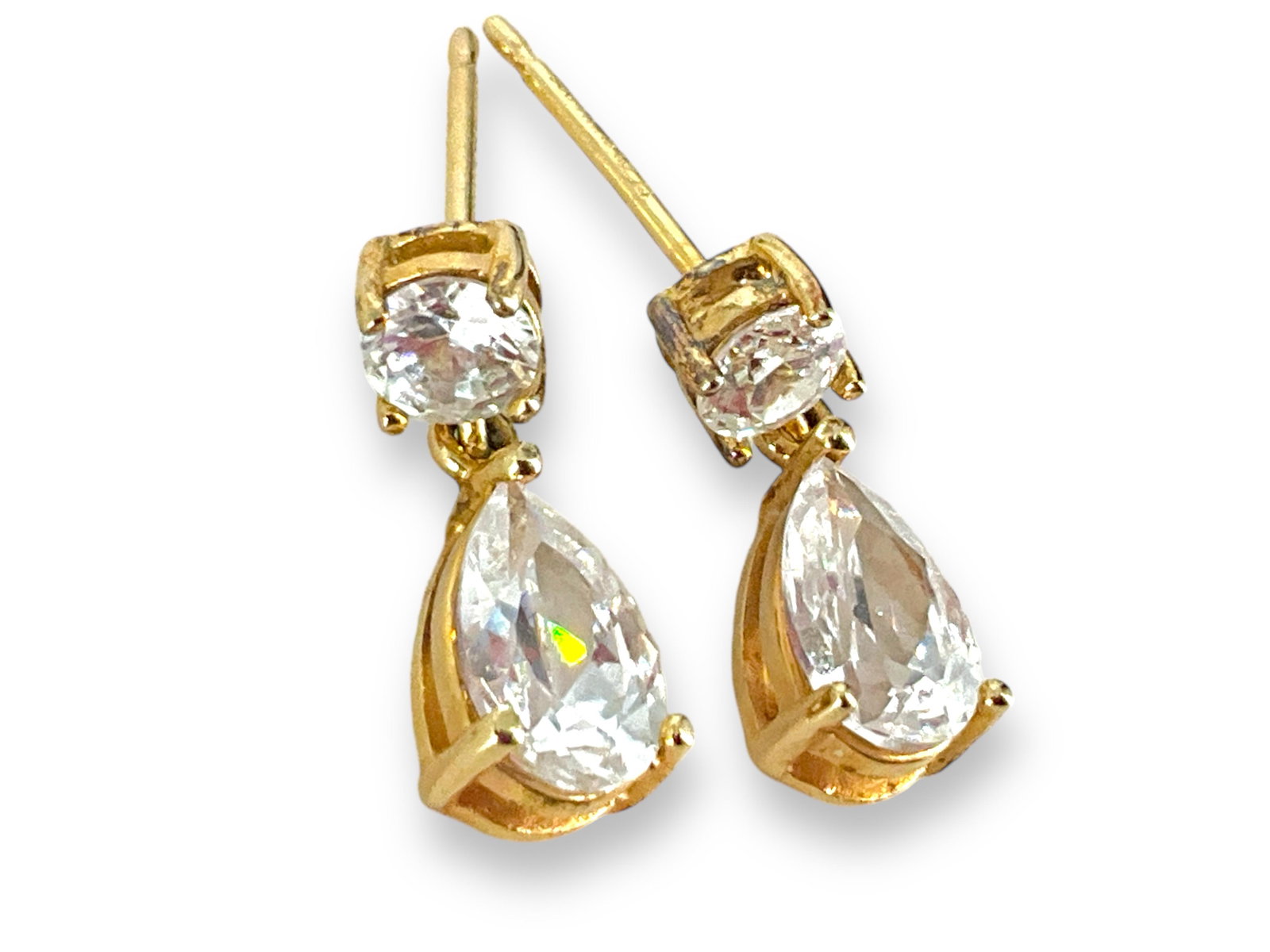 Gold Over Sterling Silver and CZ Stone Dangle Earrings (1 of 4)