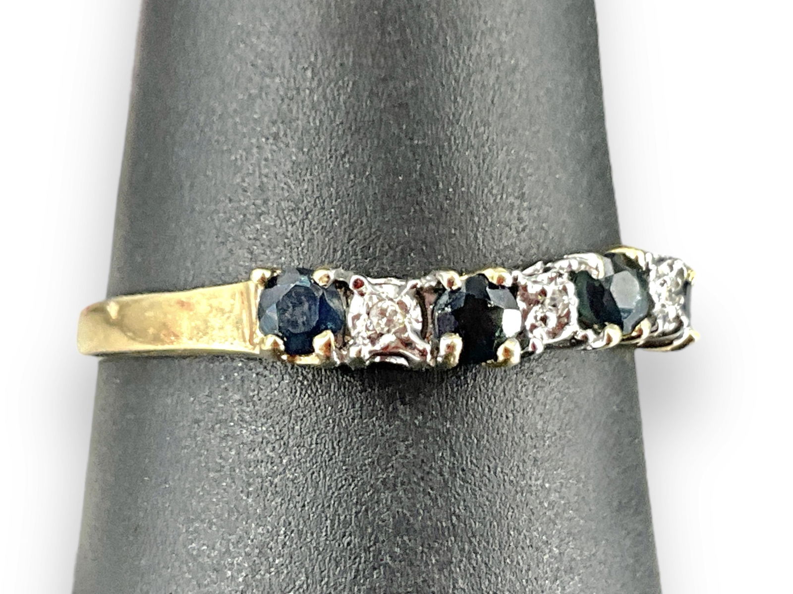 10kt Yellow Gold Ring with Tiny Diamonds and Sapphire Gemstone Rounds (1 of 5)