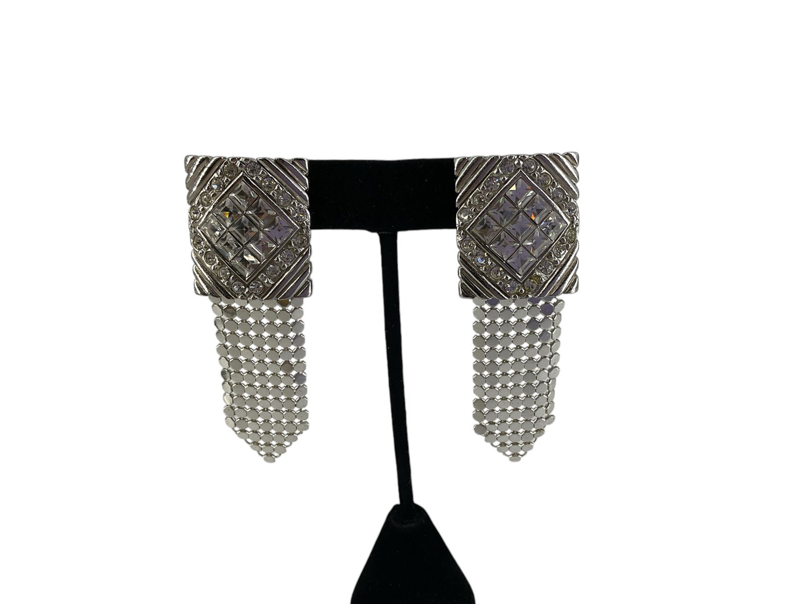 Vintage Whiting & Davis Crystal Earrings with Mesh Chain Dangles (1 of 6)