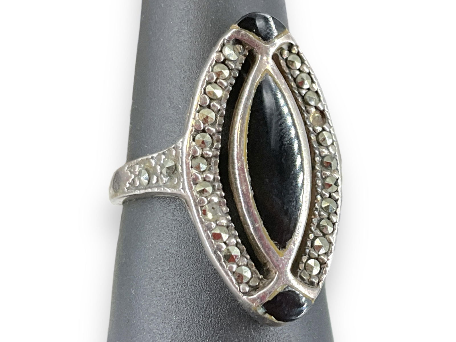 Sterling Silver Ring with Onyx and Marcasite Stones (1 of 5)