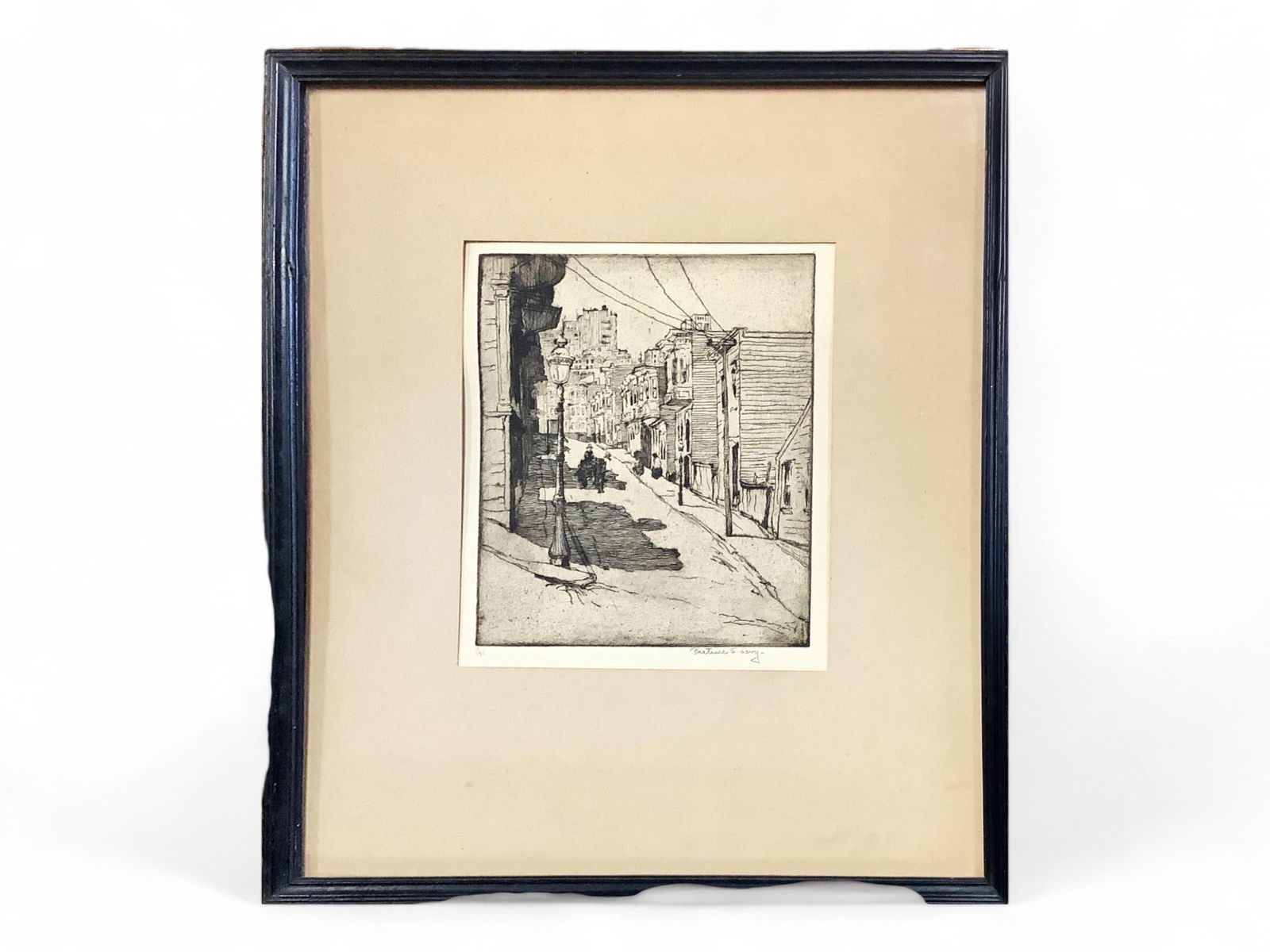 Limited Edition Print of San Francisco 1922 Etching measures 6" x 7.5"; frame measures 13.5" x (1 of 3)