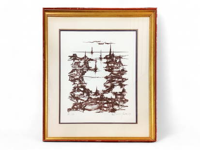Signed Print of Abstract Harbor Print measures 12" x 14"; frame measures 17.5" x 20".: Signed Print of Abstract HarborPencil signed lithograph by artist Max Gunther, dated 1967 and number 39/50. Max Gunther (1934 - 1974) was active/lived in New York / Italy, Switzerland. Max Gunther is
