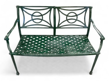 Cast Metal Garden Bench Painted Green 32" H in back x 45" W