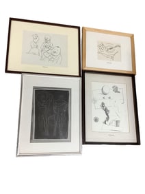 Four Black and White Famous Artists Pictures Smallest picture is the Braque at 16" x 12.5"; the