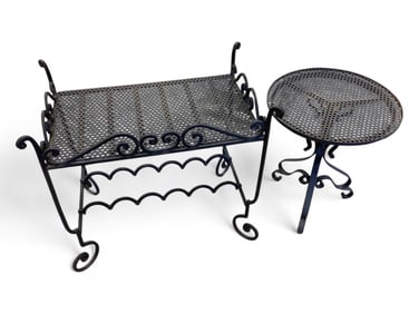 Cast Iron Wine Rack & Round Side Table Wine Rack 26" H overall x 26 1/2" L x 16" D Table 21 1/2" H x