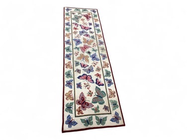 Hand Hooked with Colorful Butterfly Motif Runner 27 1/2" X 89"