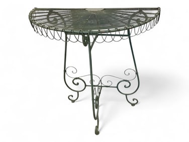 Green Cast Metal & Wire Half Table/Plant Stand 33 1/2" H x 31 1/2" W in back x 15 1/2" D