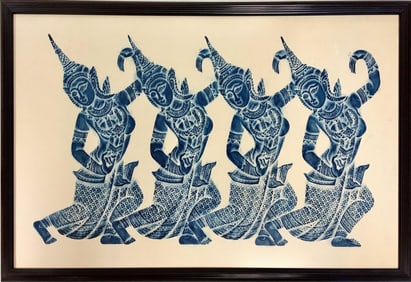 Temple Rubbing of Four Dancers Measures 34" x 22".
