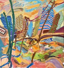 Original Painting of Abstract City Scene Measures 30" x 32"