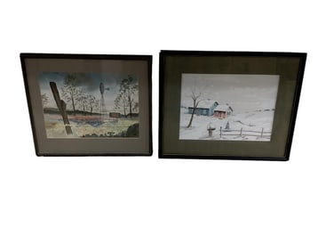 Pair of Paintings of Country Scenes Smaller picture measures 18.5" x 16", larger picture measures