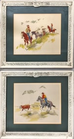 Pair of Watercolor Paintings of Cowboys Each picture measures 16" x 14".