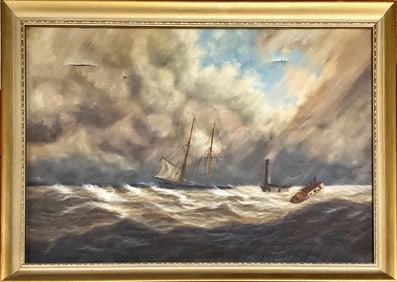 Original Painting of a Ship Wreck in a Stormy Sea