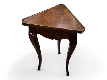 Small Triangle Burl Top Table Made in Italy 18 1/2" H x 13" corner to corner
