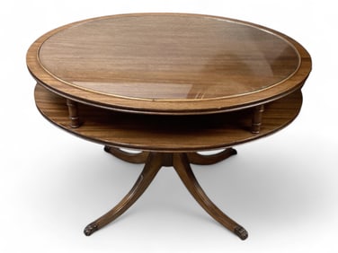 Mahogany Oval 2 Tier Glass Topped Side Table with Claw Feet 18 1/2" H x 26" W x 18" D