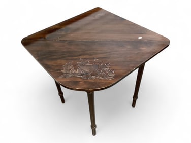 Gate Leg Side Table with Carved Quail 30" H x 26 1/2" W with corner up x 26 1/2" D