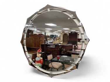 Wonderful Octagonal Wall Mirror with Reflective Flower Decor 31 1/2" point to point