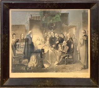 Large Framed Picture of the Death Bed of a V.I.P. Measures 40" x 34.5".