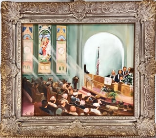 Original Painting of Forest Methodist Church Measures 27" x 22.5".