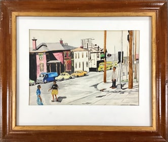 Original Watercolor Painting of Street Scene Painting measures 16" x 10.75"; frame measures 24" x