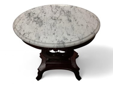 Lyre Base Parlor Table with Marble Top 25 1/2" H x 22" L x 16" D