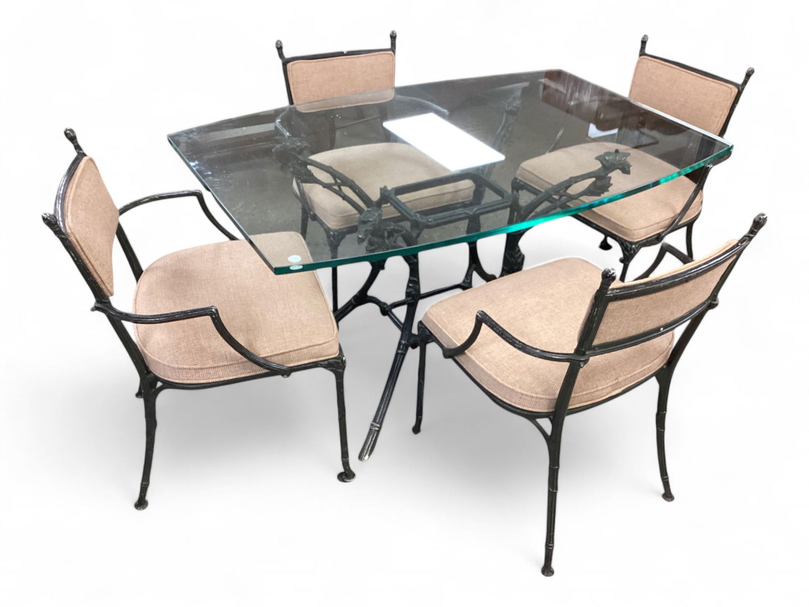 Cast Metal Glass Topped Patio Dining Table 30" H x 53 1/2" W x 36" D (1 of 3)