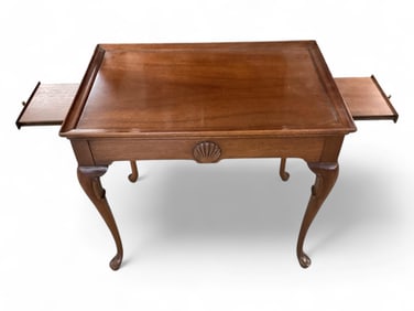Mahogany Tea Table with 2 Pull Out Trays & Queen Anne Style Legs 25 1/2" H x 28" L x 18" D