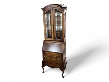 Mahogany Drop Front Secretary Lighted Display Cabinet 78 1/2" H x 25" W x 17" D