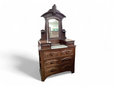 Walnut Victorian Eastlake Dresser with Candle Stands & Handkerchief Drawers 78" H to top of mirror x